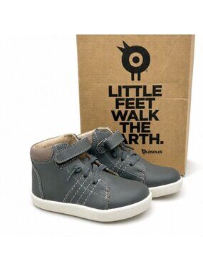 Leather Toddler High Top Sneakers Boys Size 9 Grey Taupe Hook and Loop Old Soles